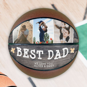 Rustic Wood Best Dad 3 Photo Collage Keepsake  Basketball