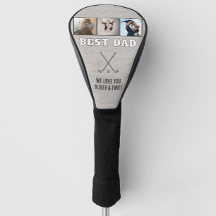 Rustic Wood Best Dad 3 Photo Collage Keepsake Golf Head Cover