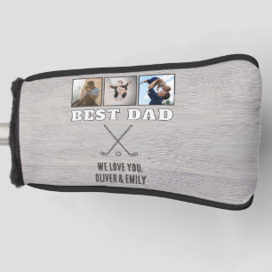 Rustic Wood Best Dad 3 Photo Collage Keepsake Golf Head Cover