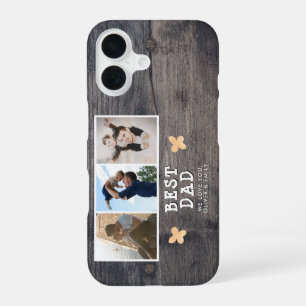 Rustic Wood Best Dad 3 Photo Collage Keepsake iPhone 16 Case