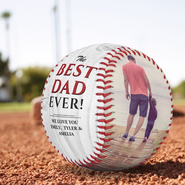 Rustic Wood Best Dad Father`s Day Photo Collage Baseball (Creator Uploaded)