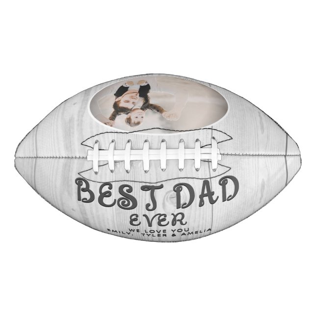 Rustic Wood Best Dad Modern Script Custom Photo  American Football (Front)