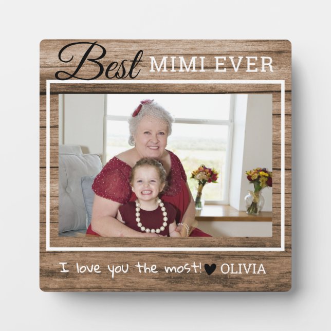 Rustic Wood Best Mimi Ever Grandma Photo Plaque (Front)