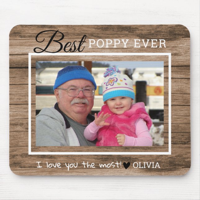 Rustic Wood Best Poppy Ever Grandpa Photo Mouse Mat (Front)