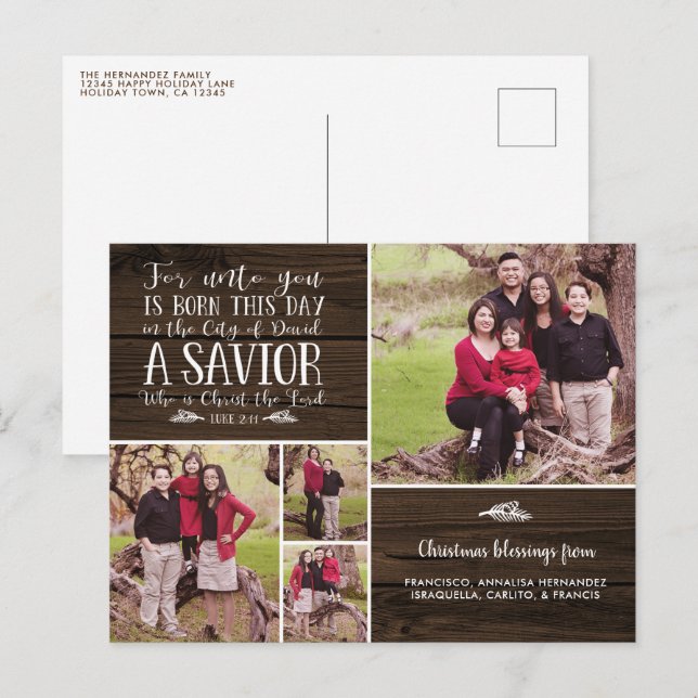Rustic Wood Bible Verse Christmas Holiday Photo (Front/Back)