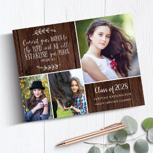 Rustic Wood Bible Verse Photo Collage Graduation Guest Book