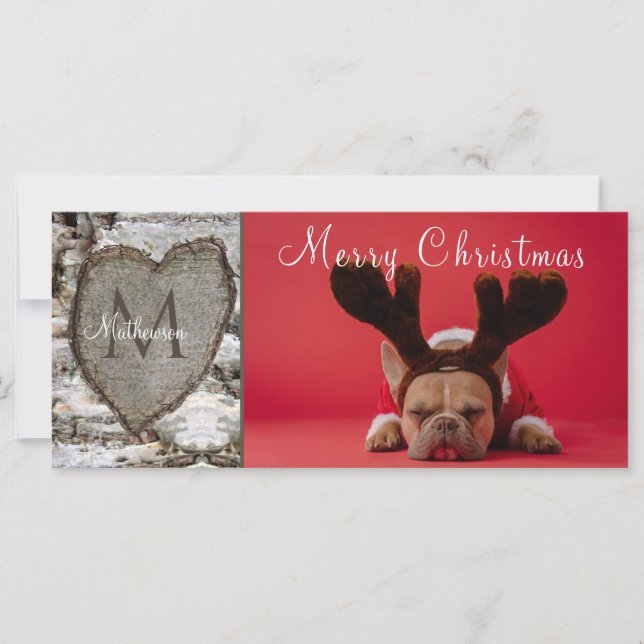 Rustic Wood  Birch Bark Heart Family Photo Xmas (Front)