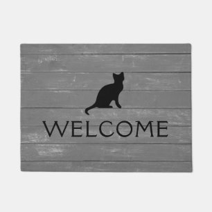 Rustic Wood - Black Cat Doormat