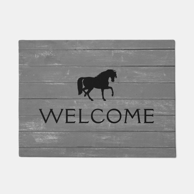 Rustic Wood - Black Horse Doormat (Front)