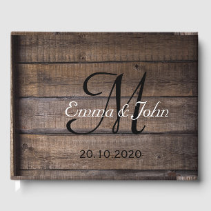 Rustic Wood Black Monogram Wedding Guest Book