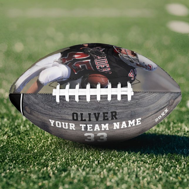 Rustic Wood Black Name Number Team Photo  American Football (Creator Uploaded)