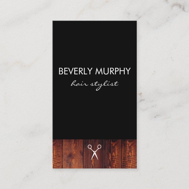 Rustic Wood Black with Shear Logo Appointment Card (Front)