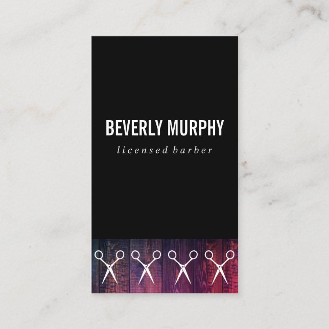 Rustic Wood Black with Shears Pattern Business Card (Front)