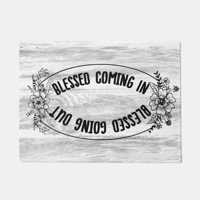 Rustic Wood Blessed Coming In Blessed Going Out Doormat (Front)