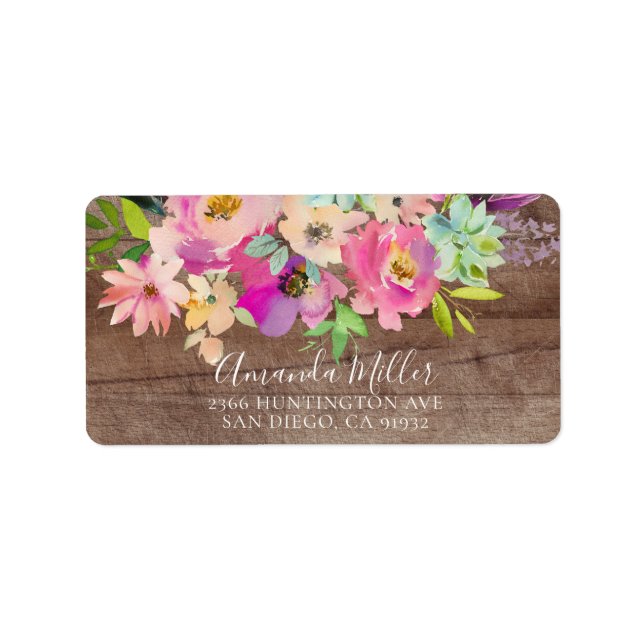Rustic Wood Blooms Floral Return Address Label (Front)