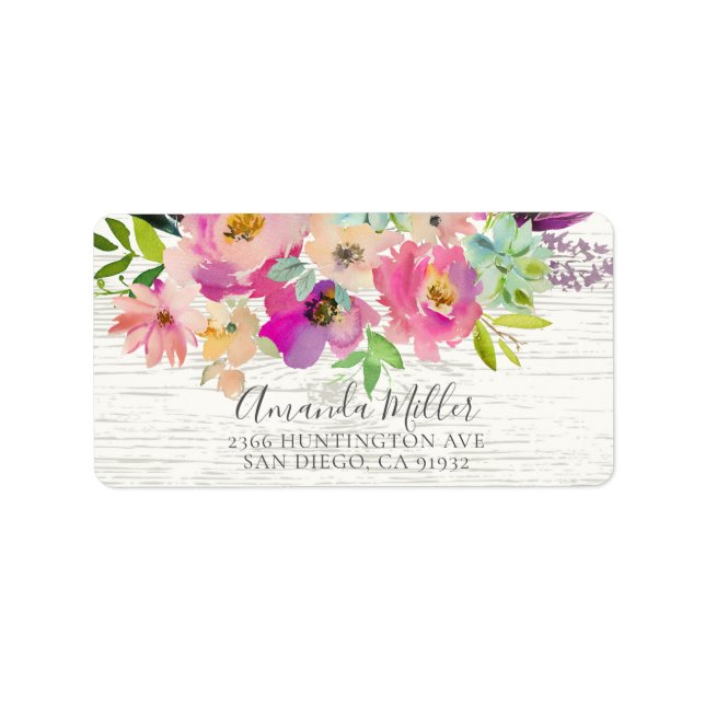Rustic Wood Blooms Floral Return Address Label (Front)