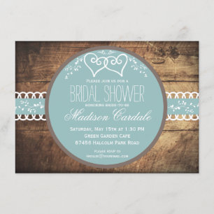 Rustic Wood Blue Bridal Shower Invitations