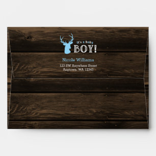 Rustic Wood Blue Deer Boy Baby Shower Envelope