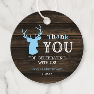 Rustic Wood Blue Deer Boy Baby Shower Thank You Favour Tags