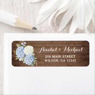 Rustic Wood Blue Hydrangea Return Address Label