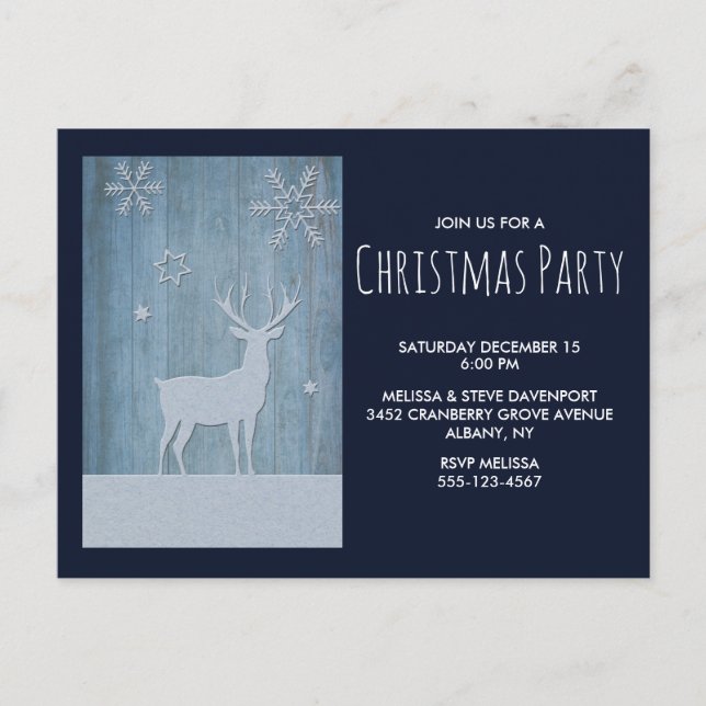 Rustic Wood Blue Reindeer Country Christmas Postcard (Front)