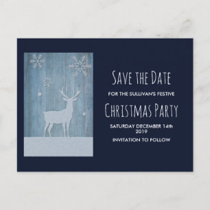 Rustic Wood Blue Reindeer Country Christmas Postcard
