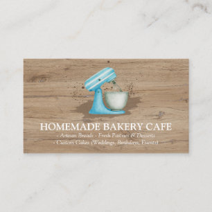 Rustic Wood Blue Watercolor Bakery Logo Floral Business Card