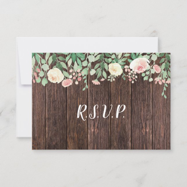 Rustic Wood Blush Floral buffet wedding RSVP Invitation (Front)
