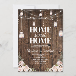 Rustic Wood Blush Floral Home Sweet Home Invitation