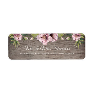 Rustic wood blush floral pink peonies address