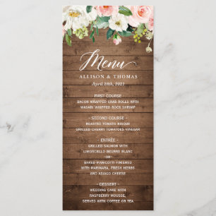 Rustic Wood Blush Pink Floral Wedding Menu