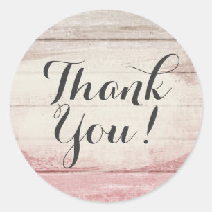 Rustic Wood Blush Pink Ombre Shabby Thank You Classic Round Sticker