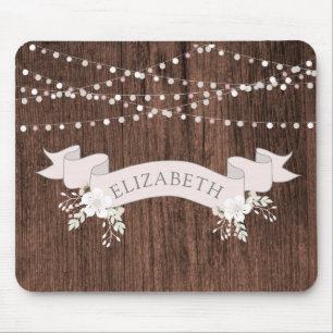 Rustic wood blush ribbon monogram mouse mat