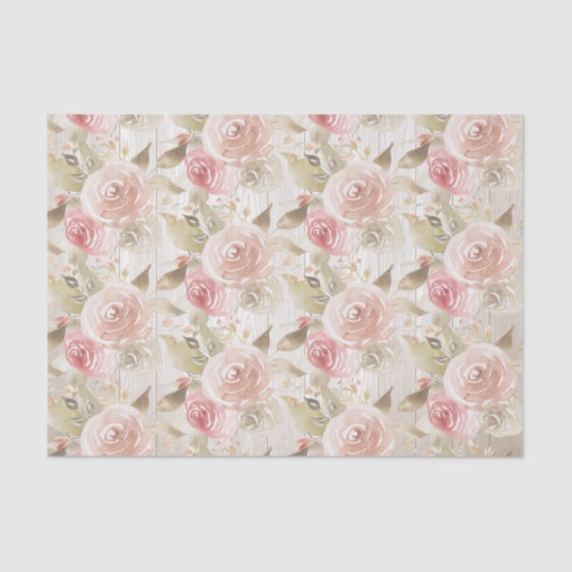 Rustic Wood Blush Rose Baby Shower Tissue Paper (Front)