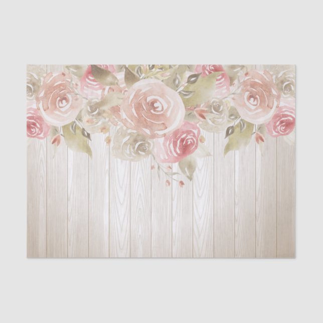 Rustic Wood Blush Rose Tissue Paper (Front)