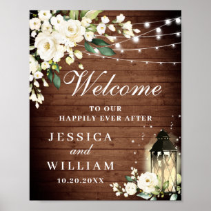 Rustic Wood & Blush Roses Floral Wedding Welcome Poster
