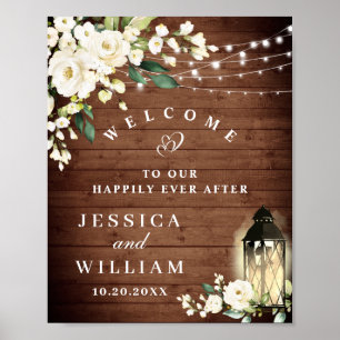 Rustic Wood & Blush Roses Floral Wedding Welcome Poster