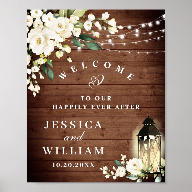 Rustic Wood & Blush Roses Floral Wedding Welcome Poster (Front)