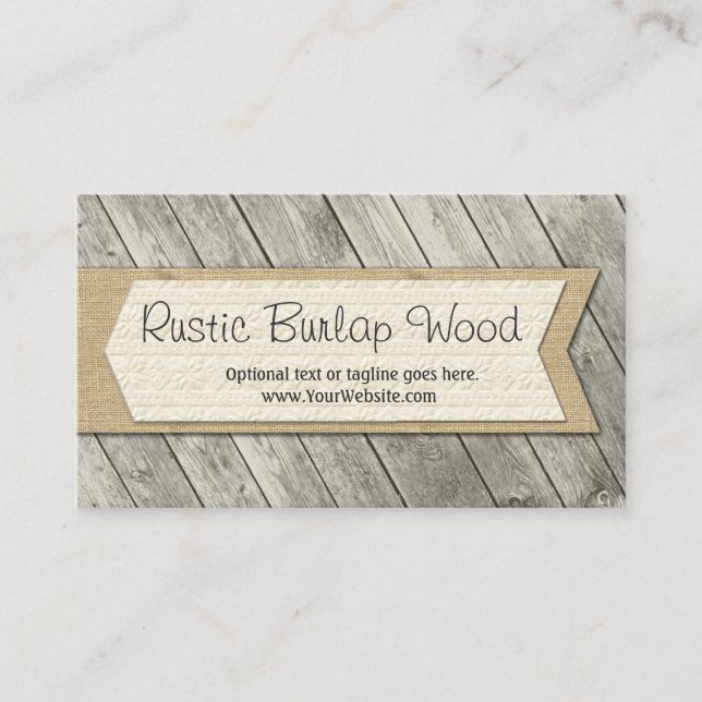 Rustic Wood Boards & Country Burlap Farm Fabric Business Card (Front)