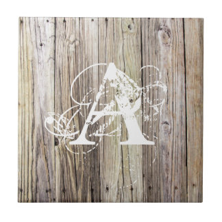 Rustic Wood Boards with Shabby Chic Monogram Tile