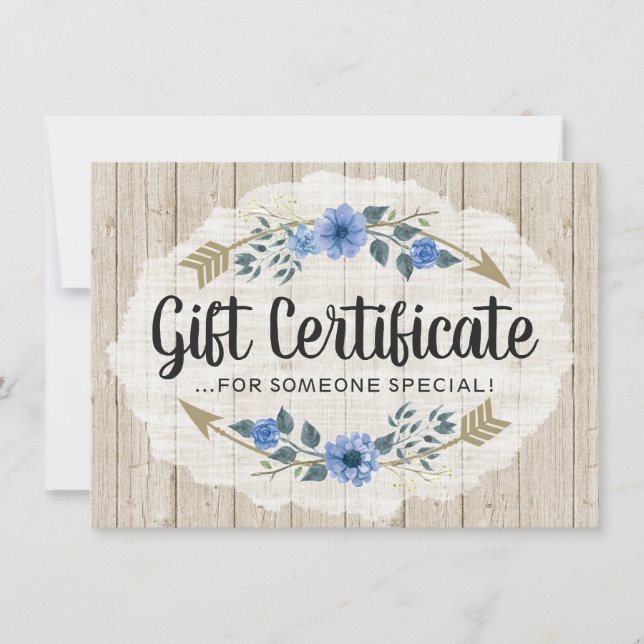 Rustic Wood & Bohemian Arrow Gift Certificate Card (Front)