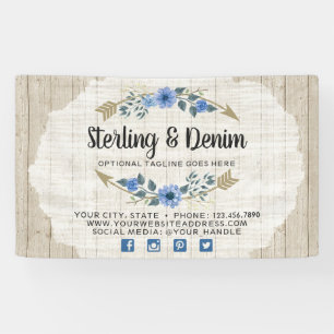 Rustic Wood & Bohemian Watercolor Floral Arrows Banner