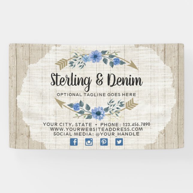 Rustic Wood & Bohemian Watercolor Floral Arrows Banner (Horizontal)