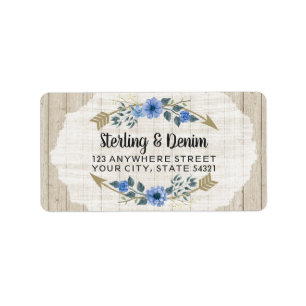 Rustic Wood & Bohemian Watercolor Floral Arrows Label