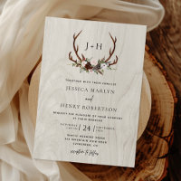 Rustic Wood Boho Antlers Monogram Wedding