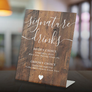 Rustic Wood Boho Barn Signature Drinks Pedestal Sign
