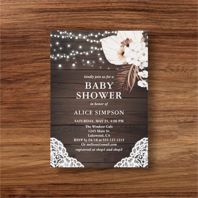 Rustic Wood Boho Floral Baby Shower Invitation (Creator Uploaded)