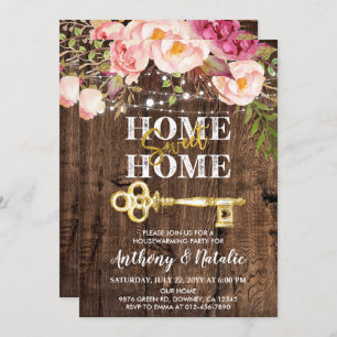 Rustic Wood Boho Floral Housewarming Invitation