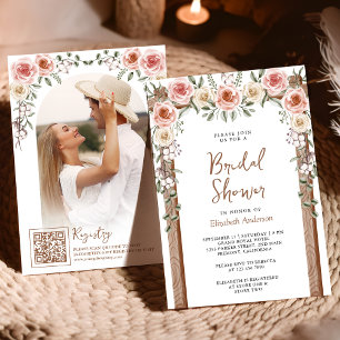 Rustic Wood Boho Floral Photo Canopy Bridal Shower Invitation