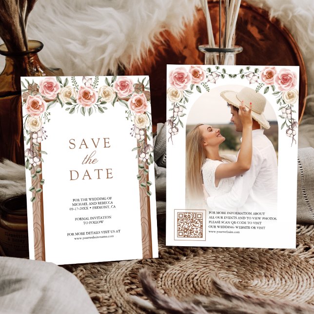 Rustic Wood Boho Floral Photo Canopy Wedding Save The Date (Creator Uploaded)